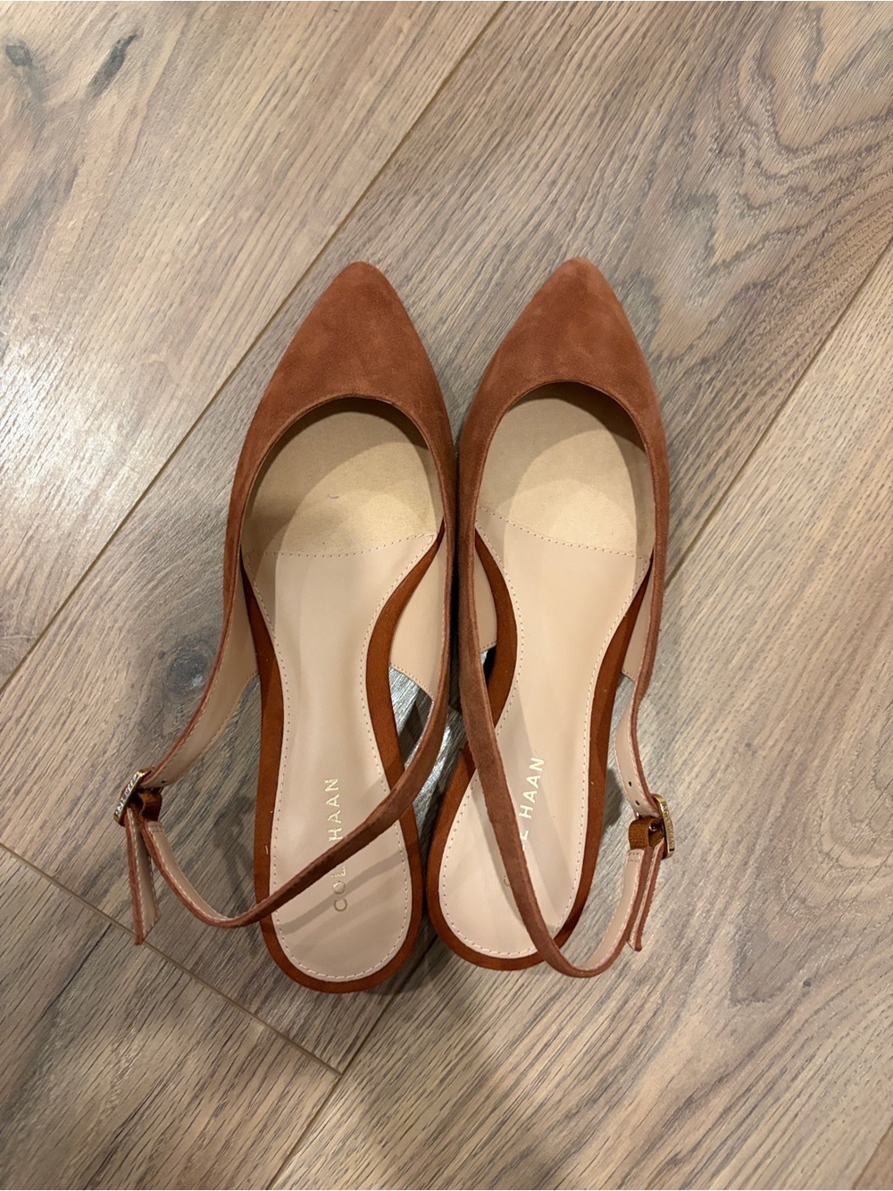Cole Haan Rust Suede Pointed-Toe Slingback Flats